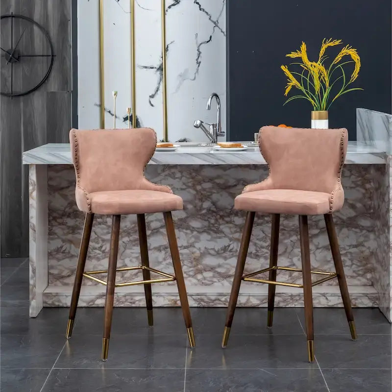 Tabouret de bar touffeté en similicuir à garniture cloutée de style moderne du milieu du siècle