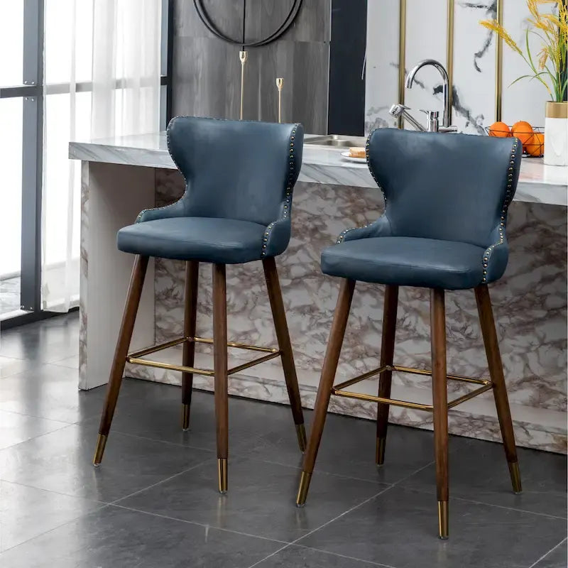 Tabouret de bar touffeté en similicuir à garniture cloutée de style moderne du milieu du siècle