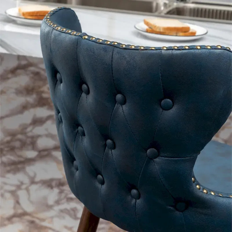 Tabouret de bar touffeté en similicuir à garniture cloutée de style moderne du milieu du siècle
