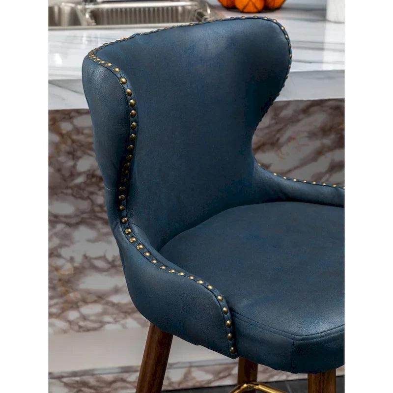 Tabouret de bar touffeté en similicuir à garniture cloutée de style moderne du milieu du siècle