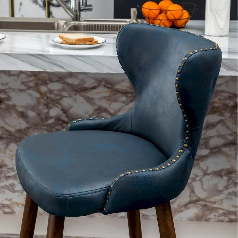 Tabouret de bar touffeté en similicuir à garniture cloutée de style moderne du milieu du siècle
