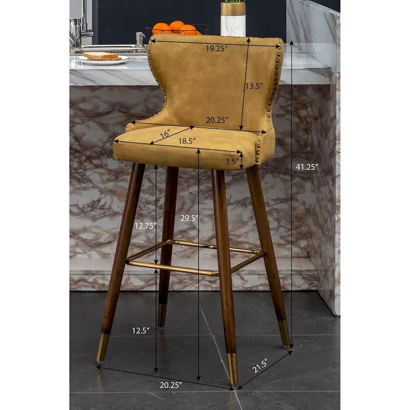Tabouret de bar touffeté en similicuir à garniture cloutée de style moderne du milieu du siècle