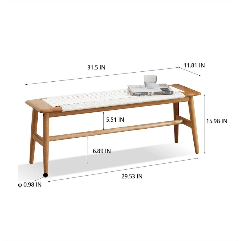 Banc de salle à manger/bout de lit en bois de chêne naturel pour salle à manger, chambre à coucher