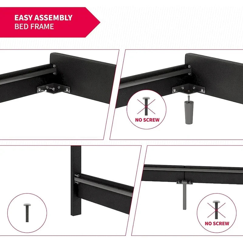 Cadre de lit avec lumières LED RVB intelligentes Tête de lit capitonnée en tissu PVC
