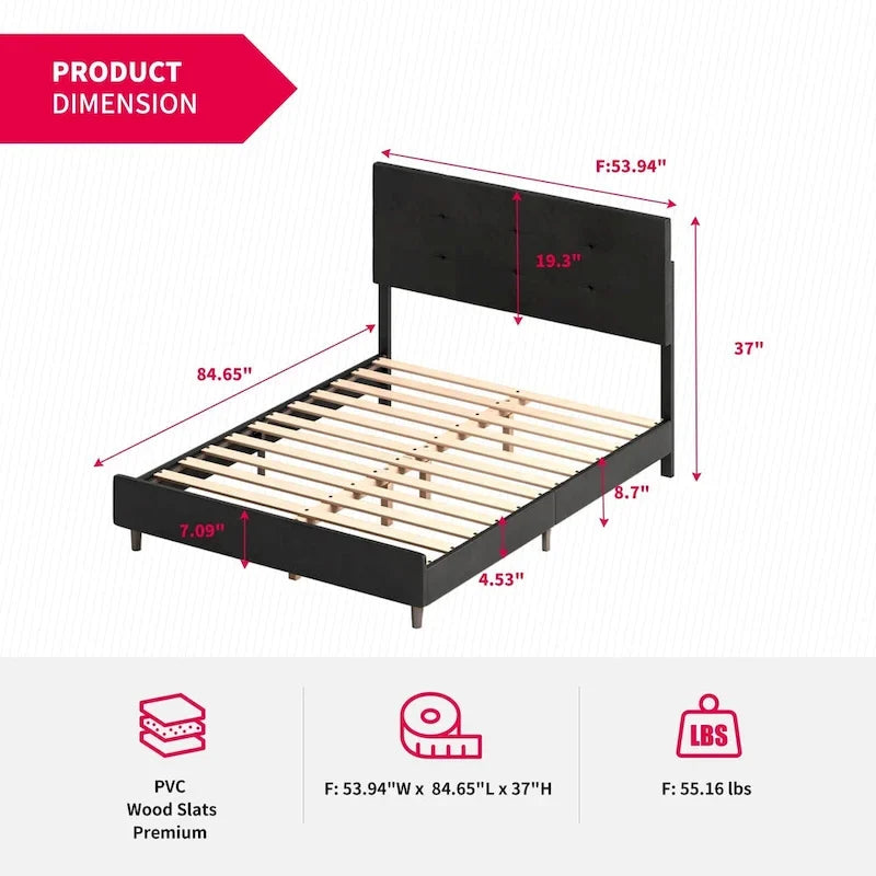 Cadre de lit avec lumières LED RVB intelligentes Tête de lit capitonnée en tissu PVC