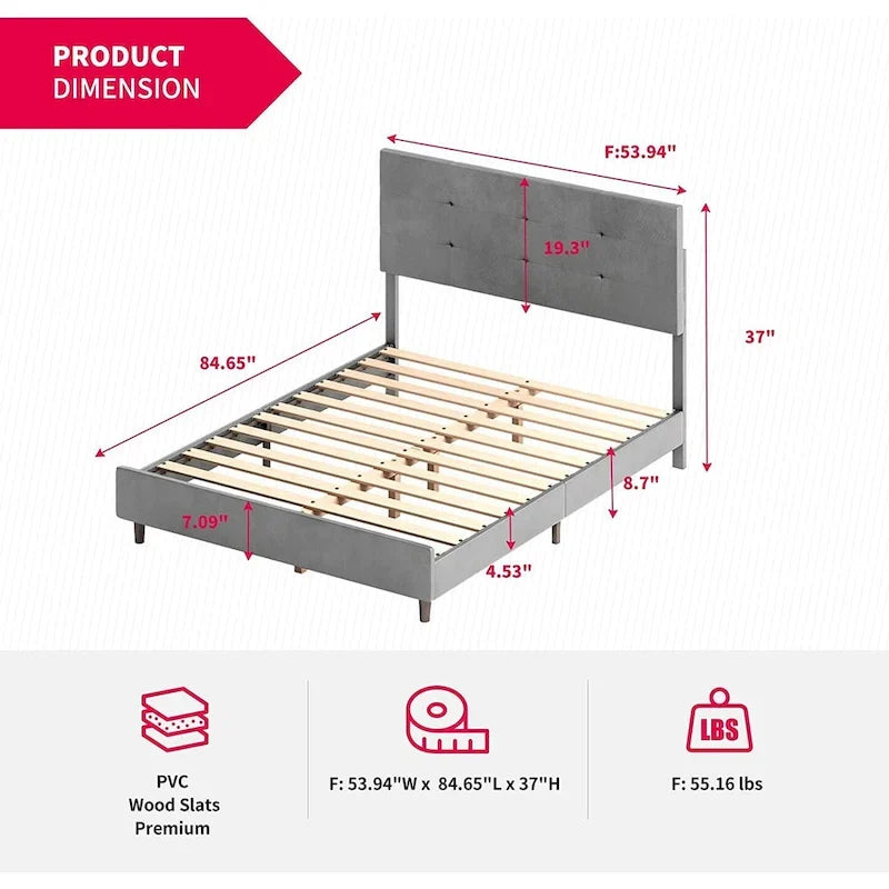 Cadre de lit avec lumières LED RVB intelligentes Tête de lit capitonnée en tissu PVC