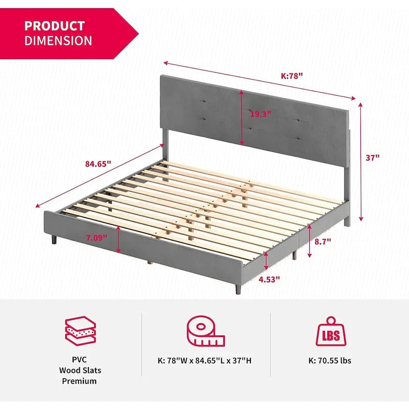 Cadre de lit avec lumières LED RVB intelligentes Tête de lit capitonnée en tissu PVC