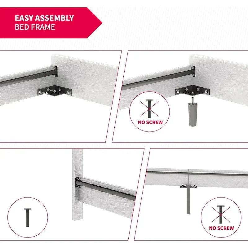 Cadre de lit avec lumières LED RVB intelligentes Tête de lit capitonnée en tissu PVC