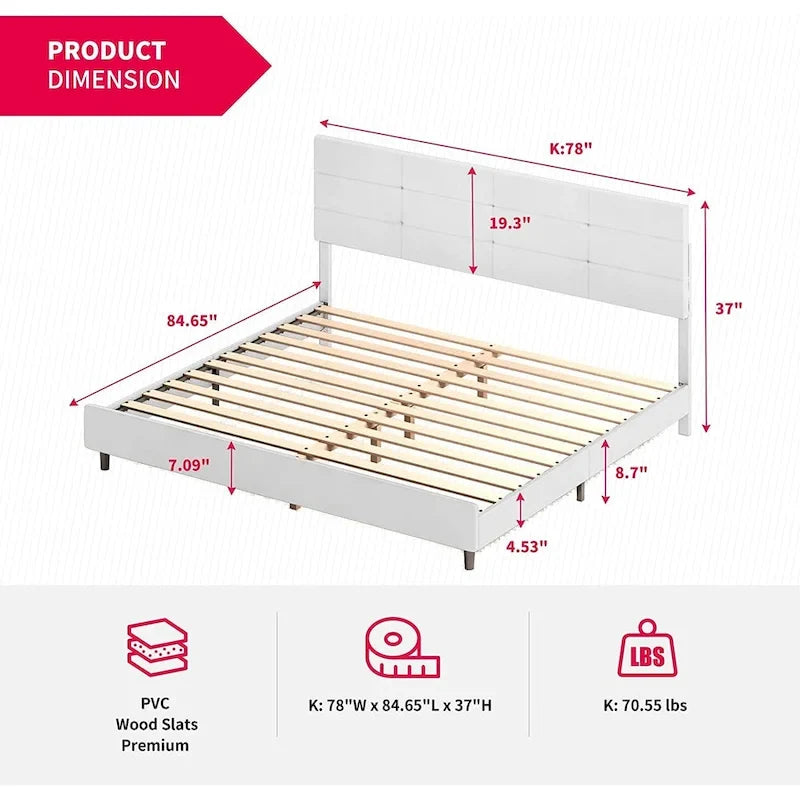 Cadre de lit avec lumières LED RVB intelligentes Tête de lit capitonnée en tissu PVC