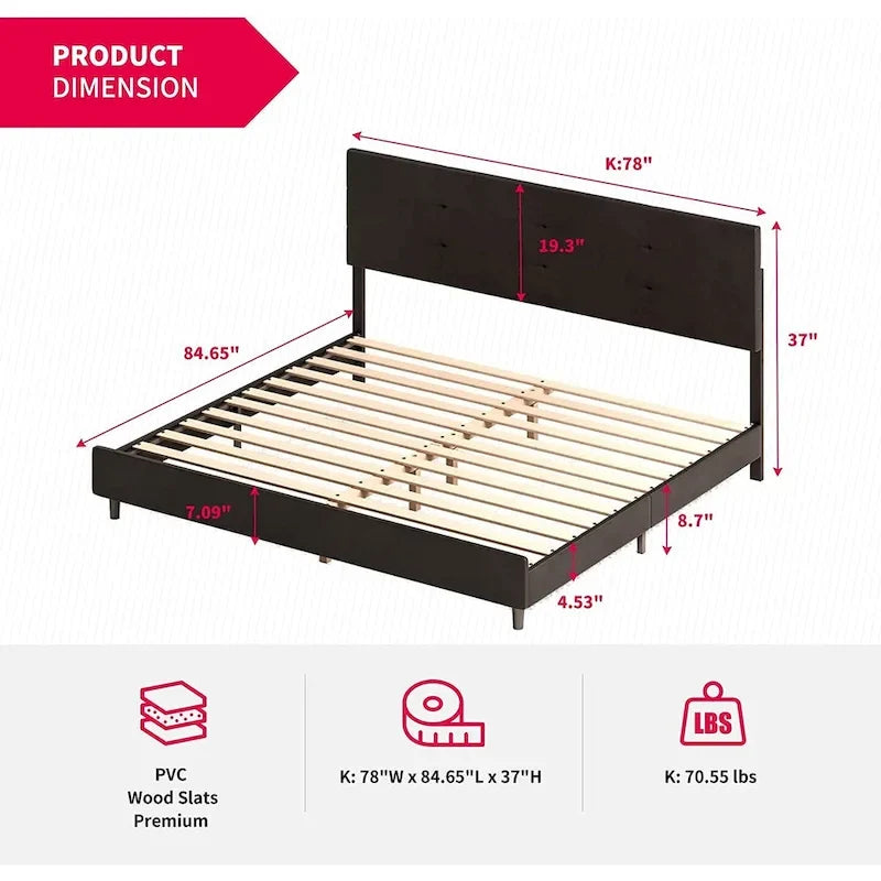 Cadre de lit avec lumières LED RVB intelligentes Tête de lit capitonnée en tissu PVC