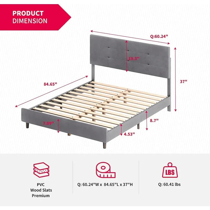 Cadre de lit avec lumières LED RVB intelligentes Tête de lit capitonnée en tissu PVC