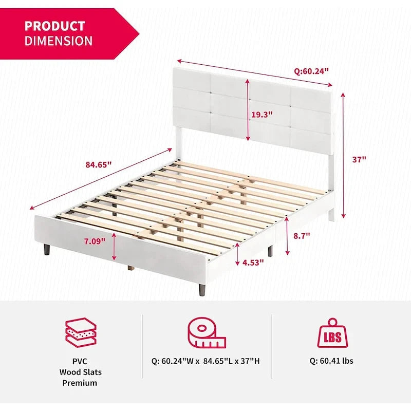 Cadre de lit avec lumières LED RVB intelligentes Tête de lit capitonnée en tissu PVC