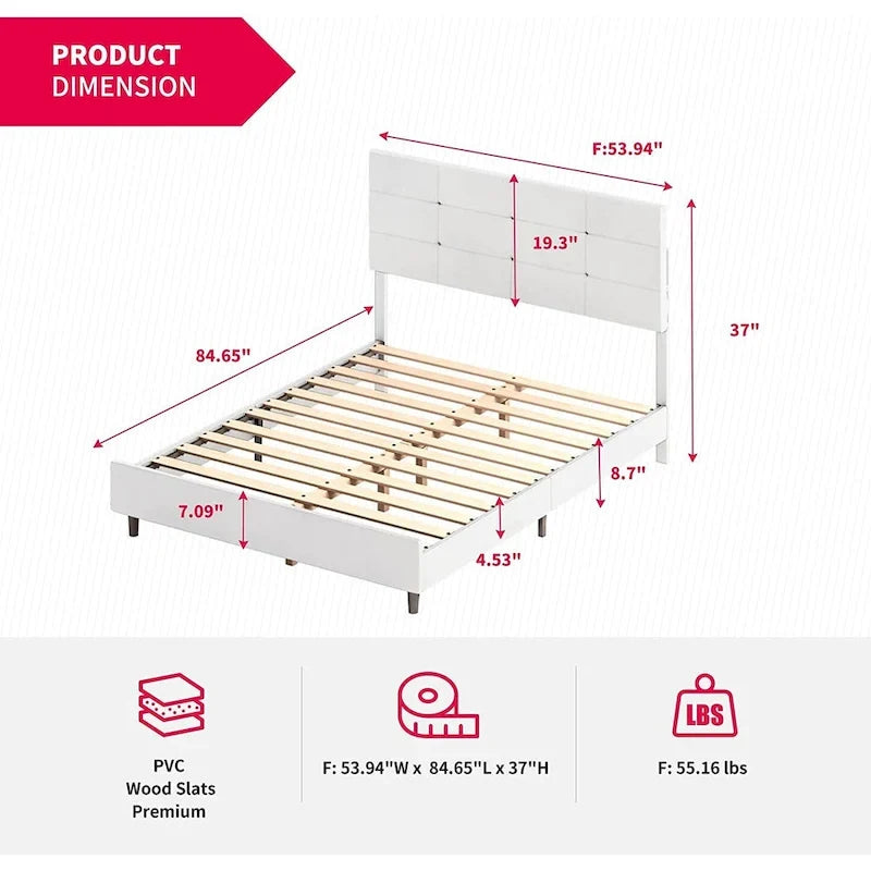 Cadre de lit avec lumières LED RVB intelligentes Tête de lit capitonnée en tissu PVC