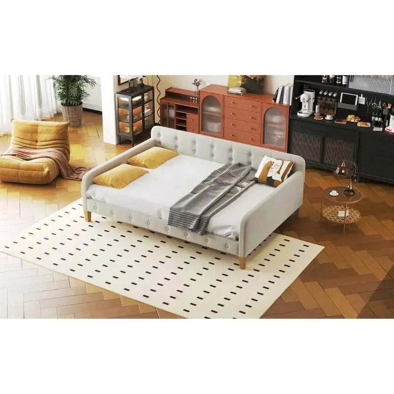 Lit de repos capitonné pleine taille avec 4 pieds de support, Rose