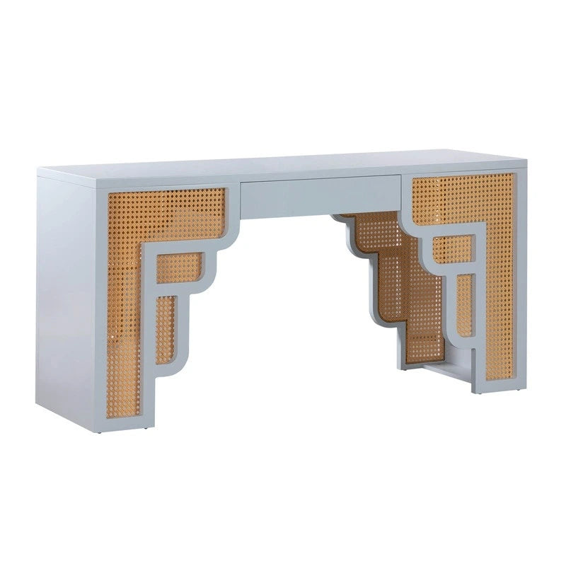 Bureau 1 tiroir en bois et rotin