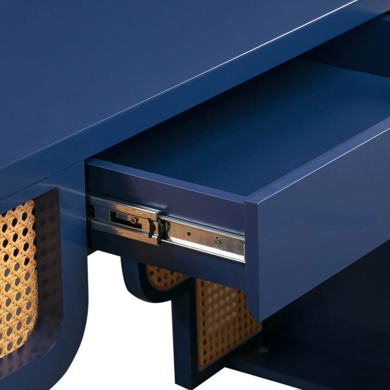 Bureau 1 tiroir en bois et rotin