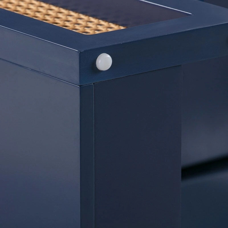 Bureau 1 tiroir en bois et rotin