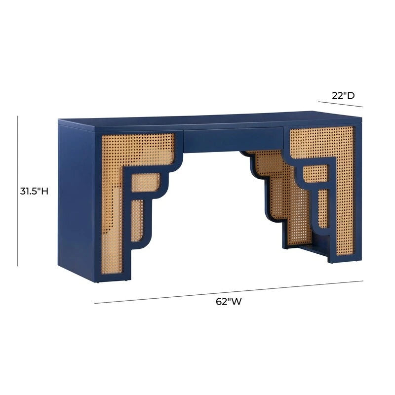 Bureau 1 tiroir en bois et rotin