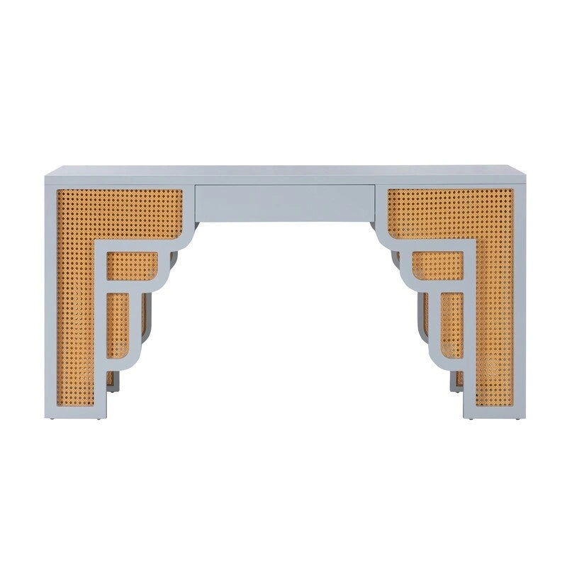 Bureau 1 tiroir en bois et rotin