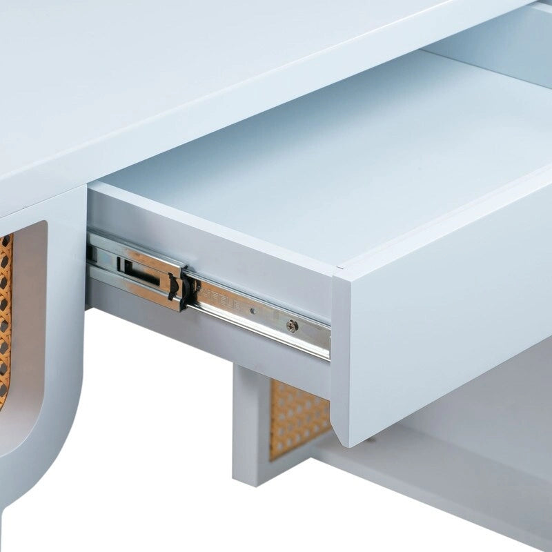Bureau 1 tiroir en bois et rotin
