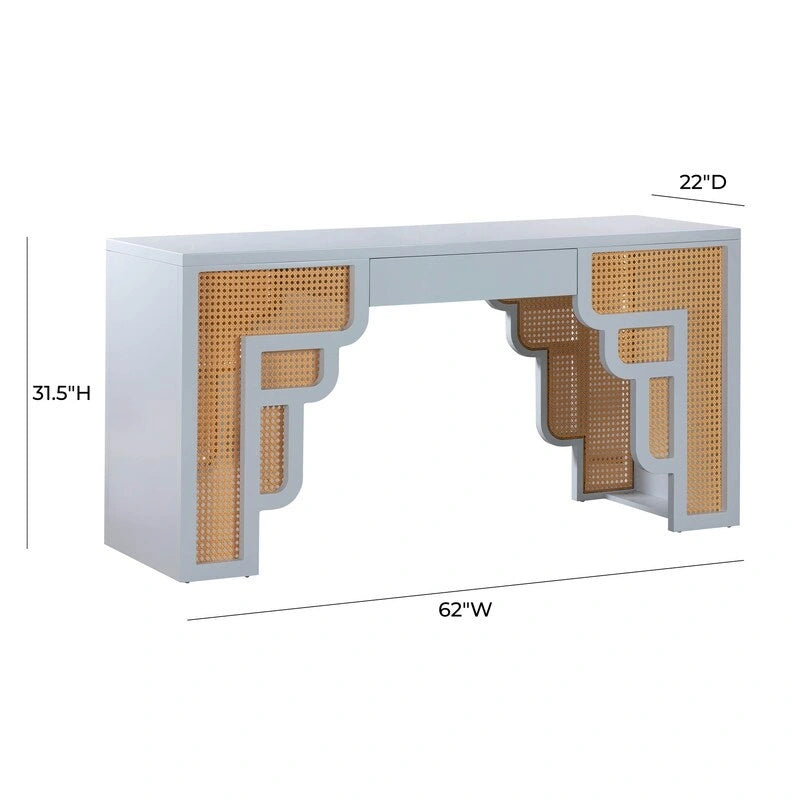 Bureau 1 tiroir en bois et rotin