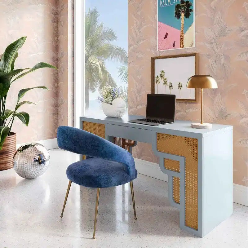Bureau 1 tiroir en bois et rotin