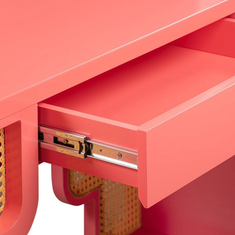 Bureau 1 tiroir en bois et rotin