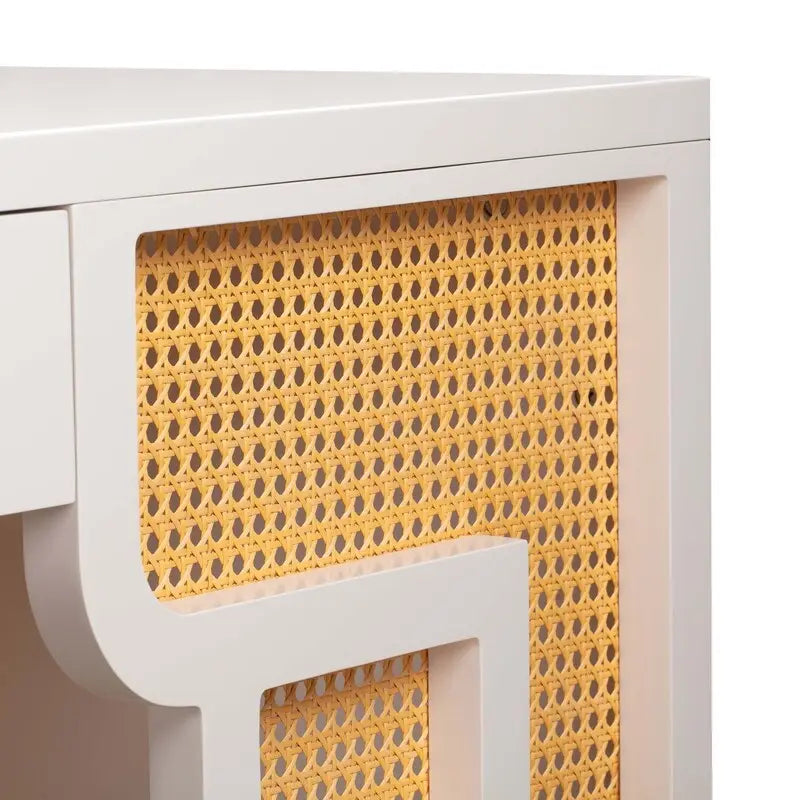 Bureau 1 tiroir en bois et rotin