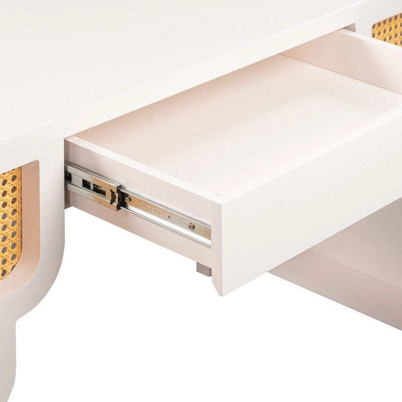 Bureau 1 tiroir en bois et rotin