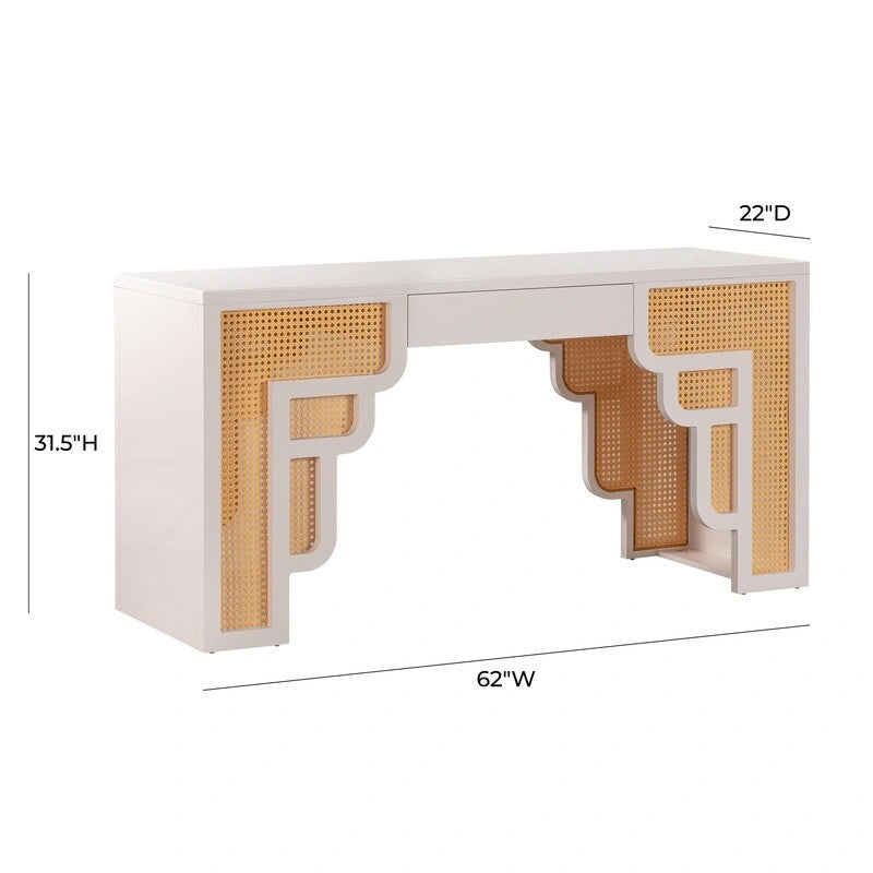 Bureau 1 tiroir en bois et rotin