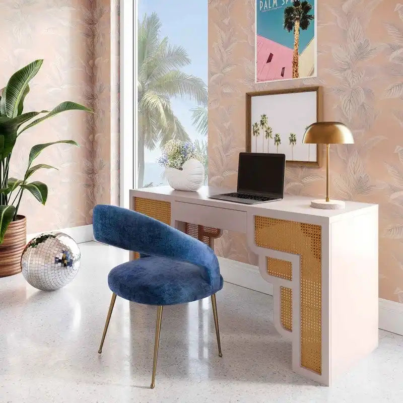 Bureau 1 tiroir en bois et rotin