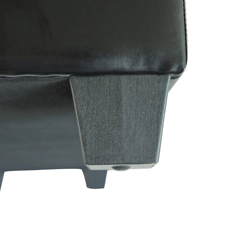 Banc de rangement ottoman en similicuir noir