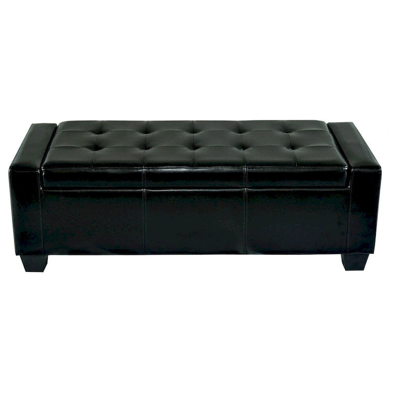 Banc de rangement ottoman en similicuir noir
