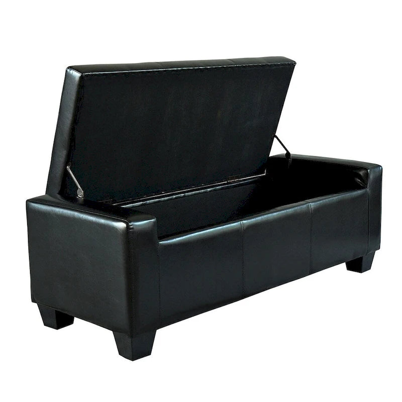 Banc de rangement ottoman en similicuir noir