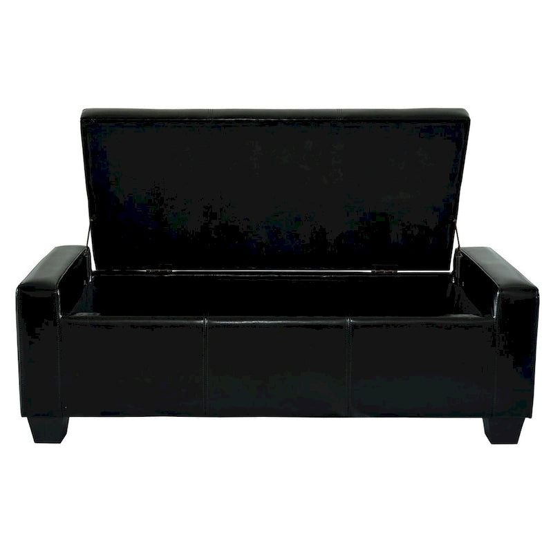 Banc de rangement ottoman en similicuir noir