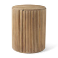 Table d'appoint ronde en bois massif cannelé marron foncé