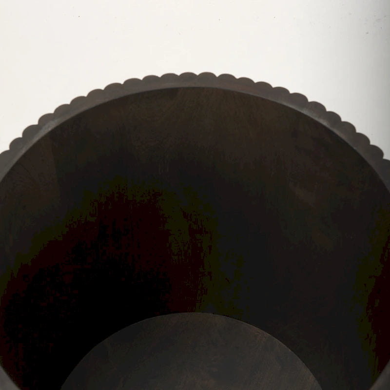 Table d'appoint ronde en bois massif cannelé marron foncé