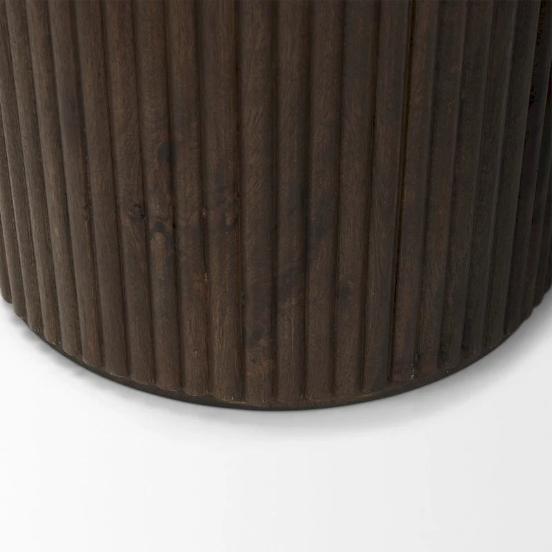 Table d'appoint ronde en bois massif cannelé marron foncé