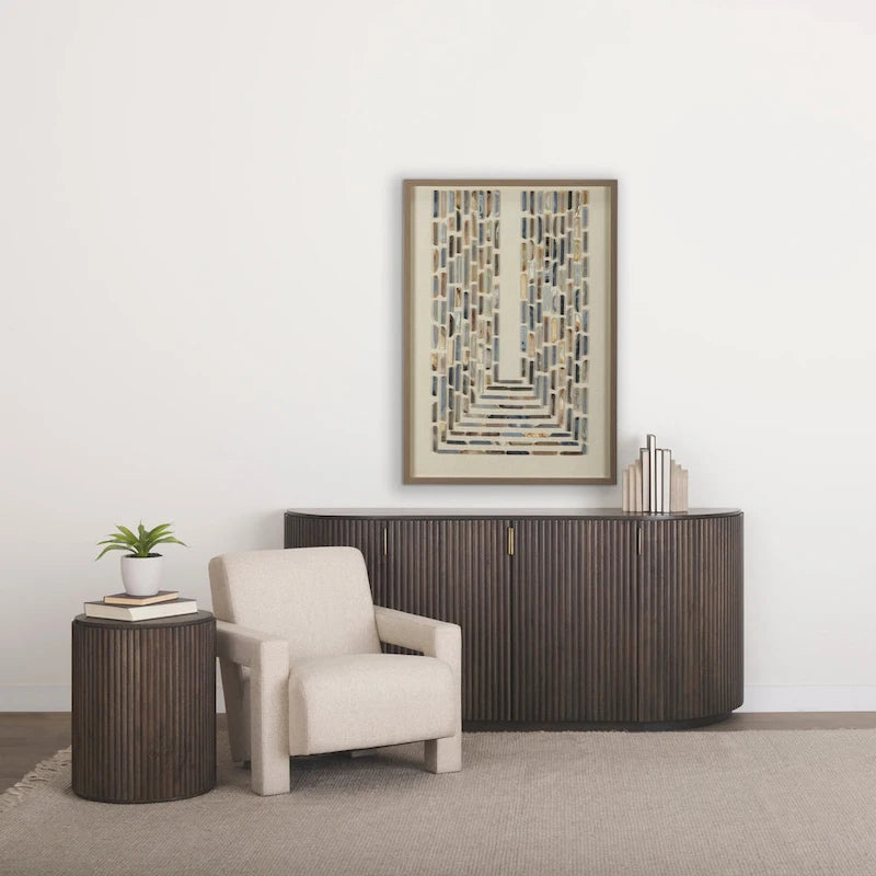 Table d'appoint ronde en bois massif cannelé marron foncé