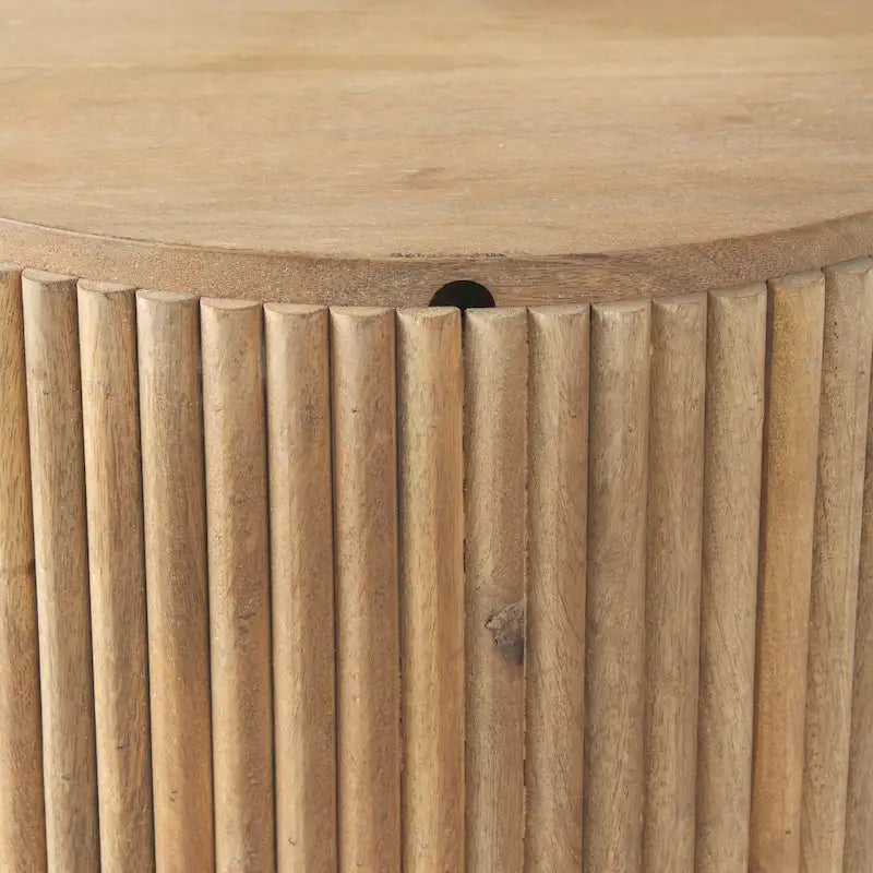 Table d'appoint ronde en bois massif cannelé marron foncé