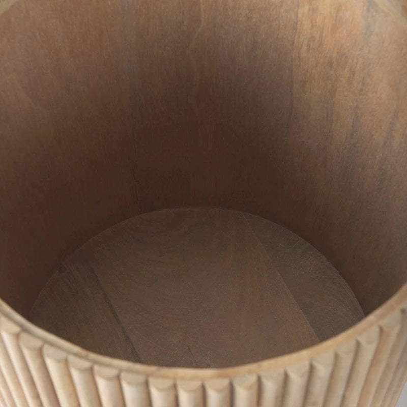 Table d'appoint ronde en bois massif cannelé marron foncé