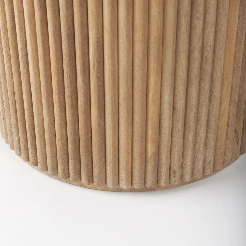 Table d'appoint ronde en bois massif cannelé marron foncé