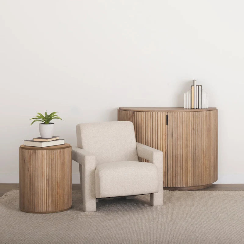 Table d'appoint ronde en bois massif cannelé marron foncé