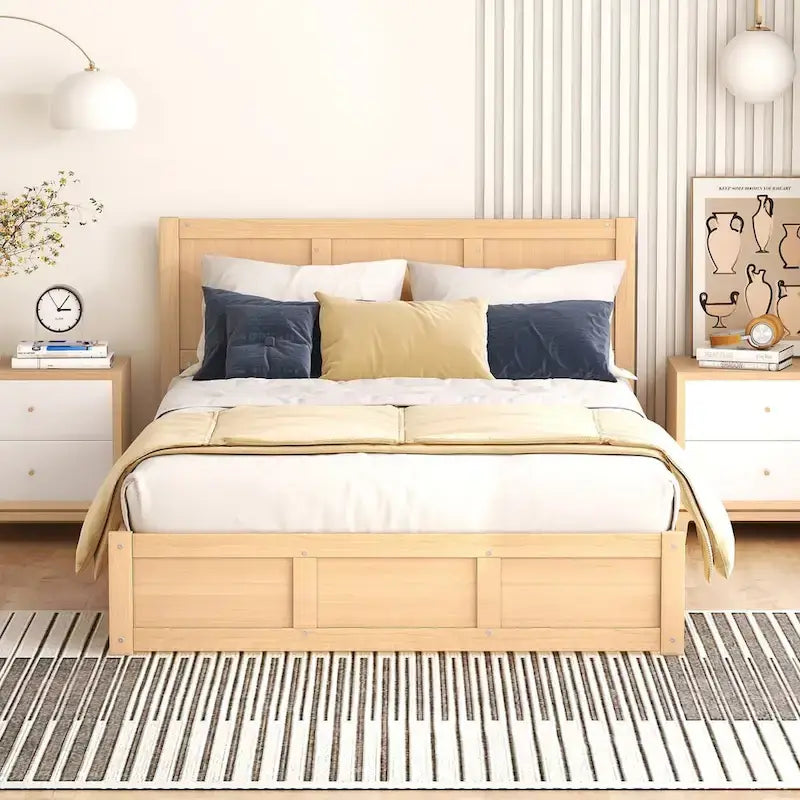 Lit plateforme en bois avec rangement intégré et 2 tiroirs