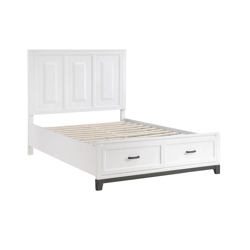 Lit plateforme Queen avec 2 tiroirs de rangement, finition en bois blanc