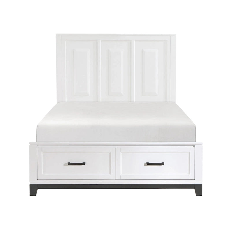 Lit plateforme Queen avec 2 tiroirs de rangement, finition en bois blanc