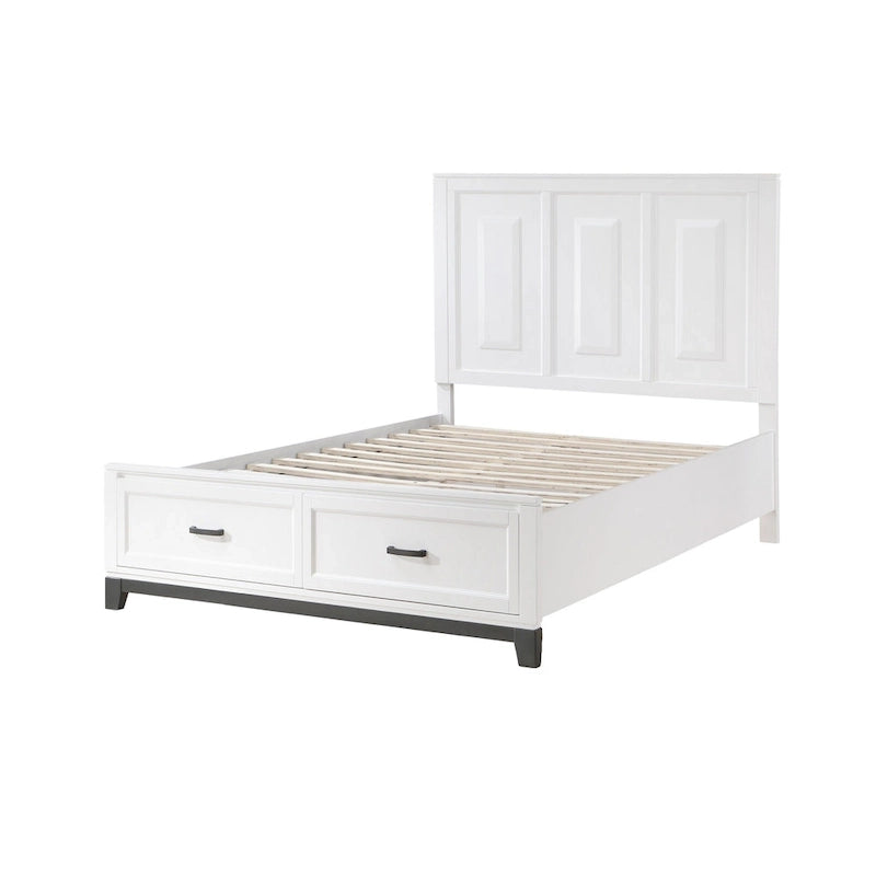 Lit plateforme Queen avec 2 tiroirs de rangement, finition en bois blanc