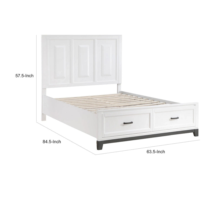 Lit plateforme Queen avec 2 tiroirs de rangement, finition en bois blanc