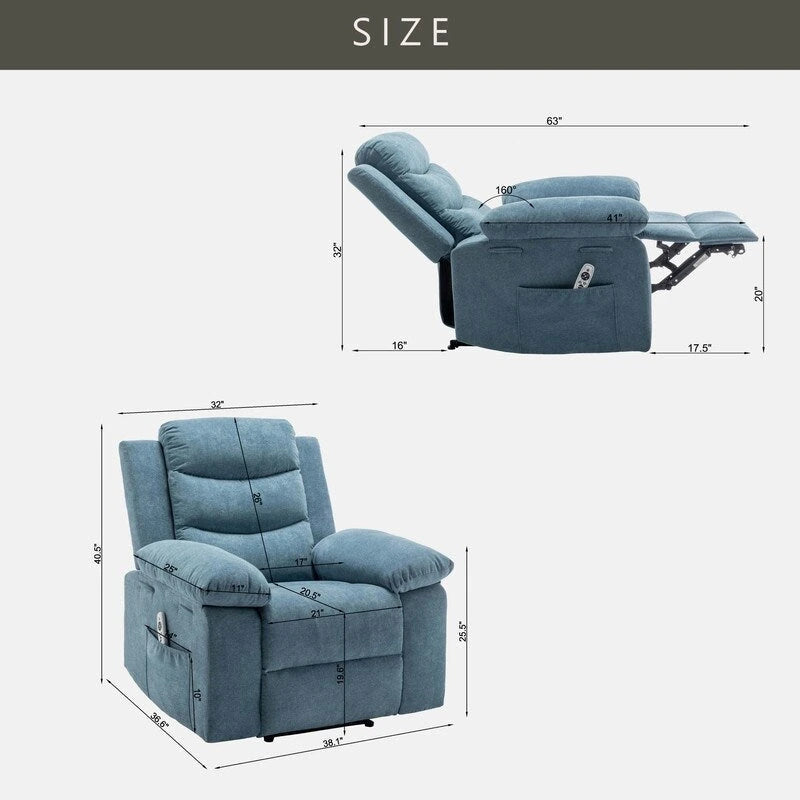 Fauteuil inclinable électrique avec fonction de massage réglable et système de chauffage