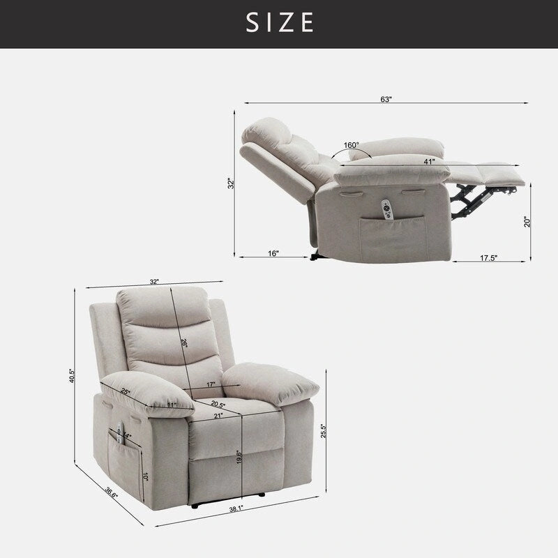 Fauteuil inclinable électrique avec fonction de massage réglable et système de chauffage